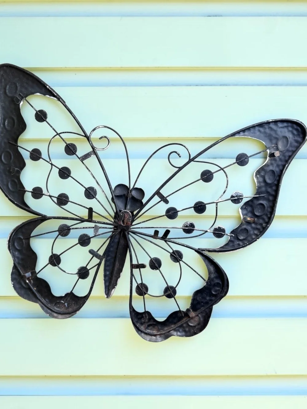 Large Metal Butterfly Wall Decor Turquoise Pink Jeweled Garden Art 30 Inch